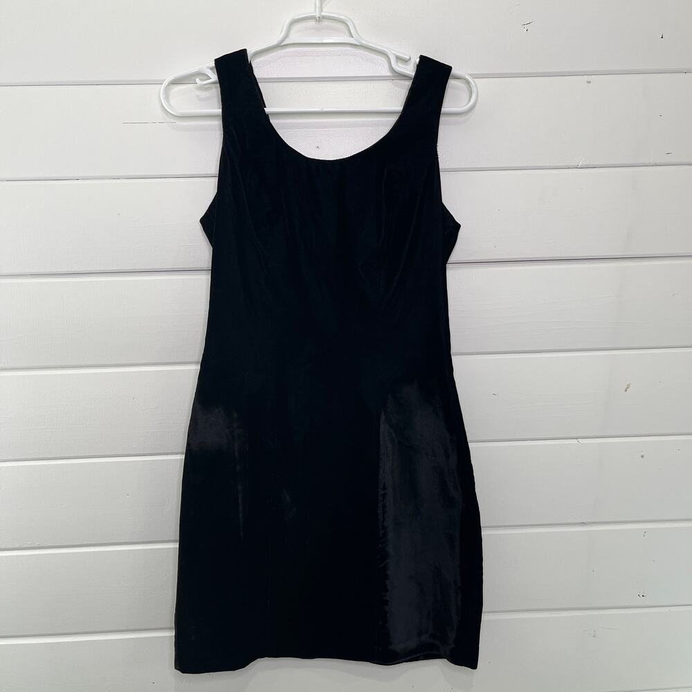 Vtg 90s Velvet Mini Bodycon Dress Sleeveless Lace Up Back Goth Dark Punk Short 5 - Picture 2 of 9